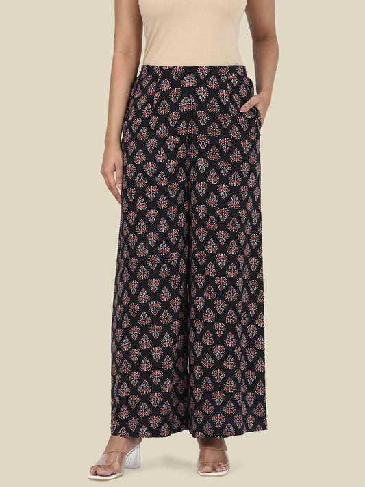 Black Woven Viscose Printed Palazzo