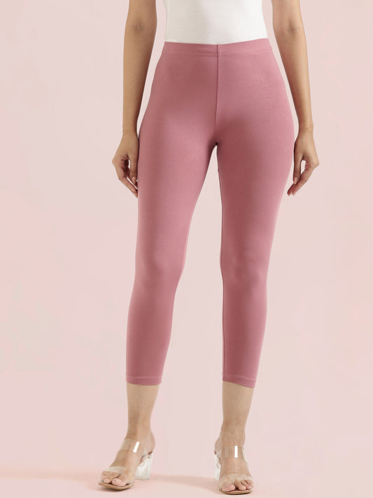 Mauve Cotton Stretch Cropped Leggings