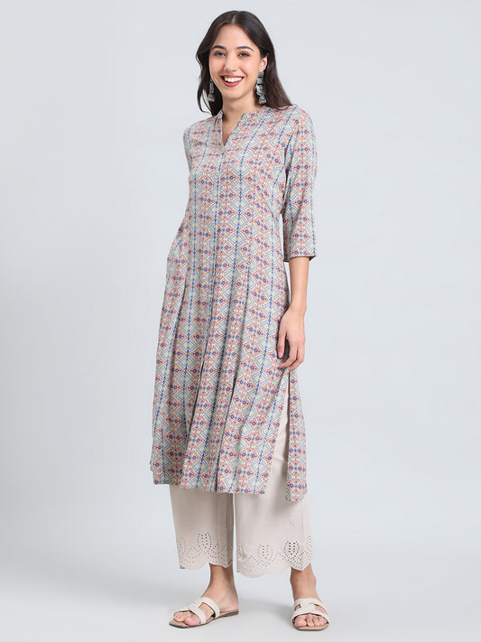 Viscose Geometric Aztec Print A-Line Kurta