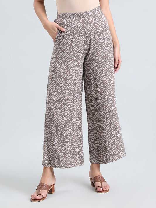 Brown Woven Viscose Printed Palazzo