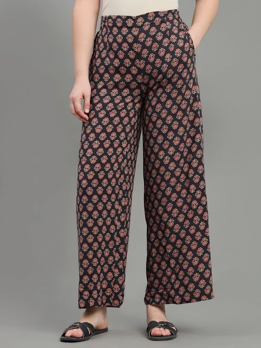 Black Viscose Printed Palazzo