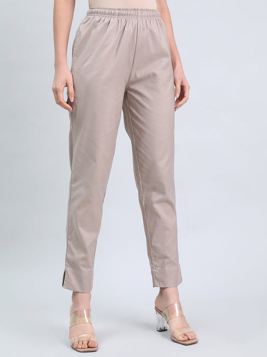 Beige Cotton Pencil Pant