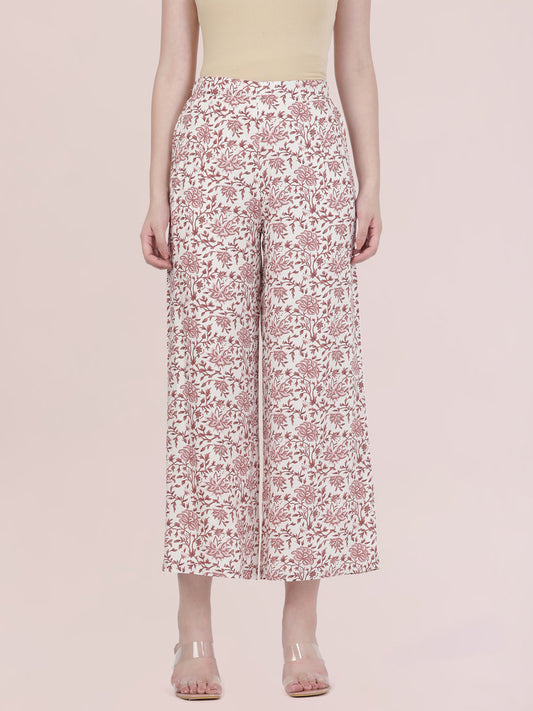 White Woven Viscose Printed Palazzo