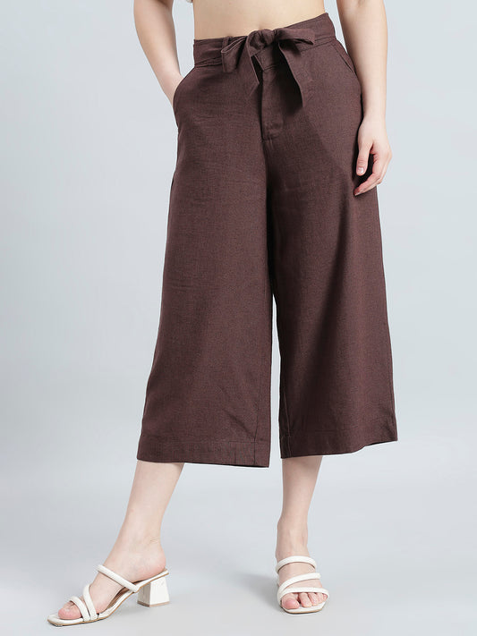 Brown Linen Blend Culottes