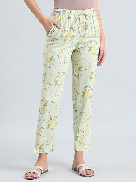 Light Green Woven Viscose Printed Lounge Pants