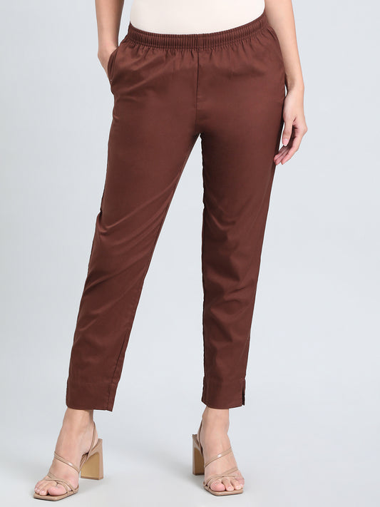 Dark Brown Cotton Pencil Pant