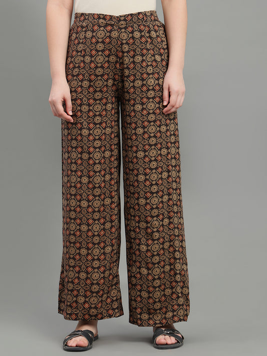 Black Viscose Printed Palazzo