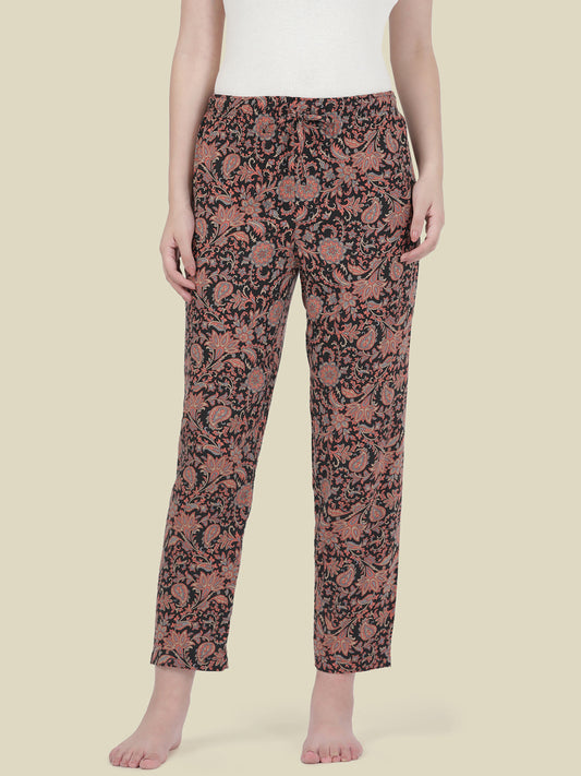 Black Woven Viscose Printed Lounge Pants