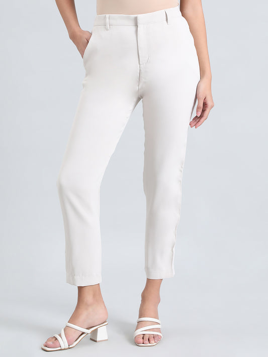 Cream Crepe Tapered Trouser