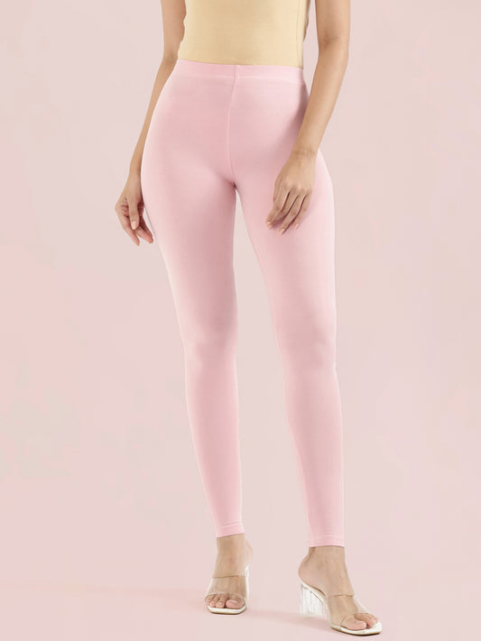 Pastel Pink Cotton Stretch Ankle Length Leggings