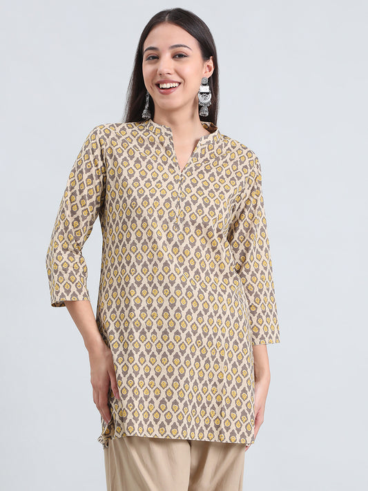 Cotton Ikat Buti Block Print Short Kurti