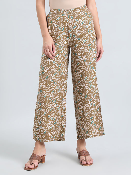 Green Woven Viscose Printed Palazzo