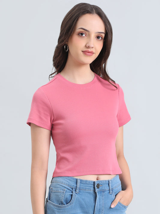 Cotton Stretch Slim Fit Cropped T-Shirt