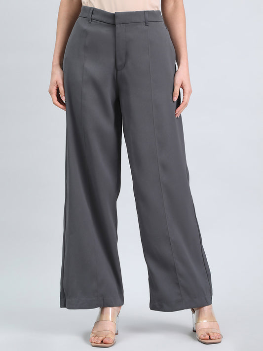 Silver Grey Chocolate Crepe Wide Trouser