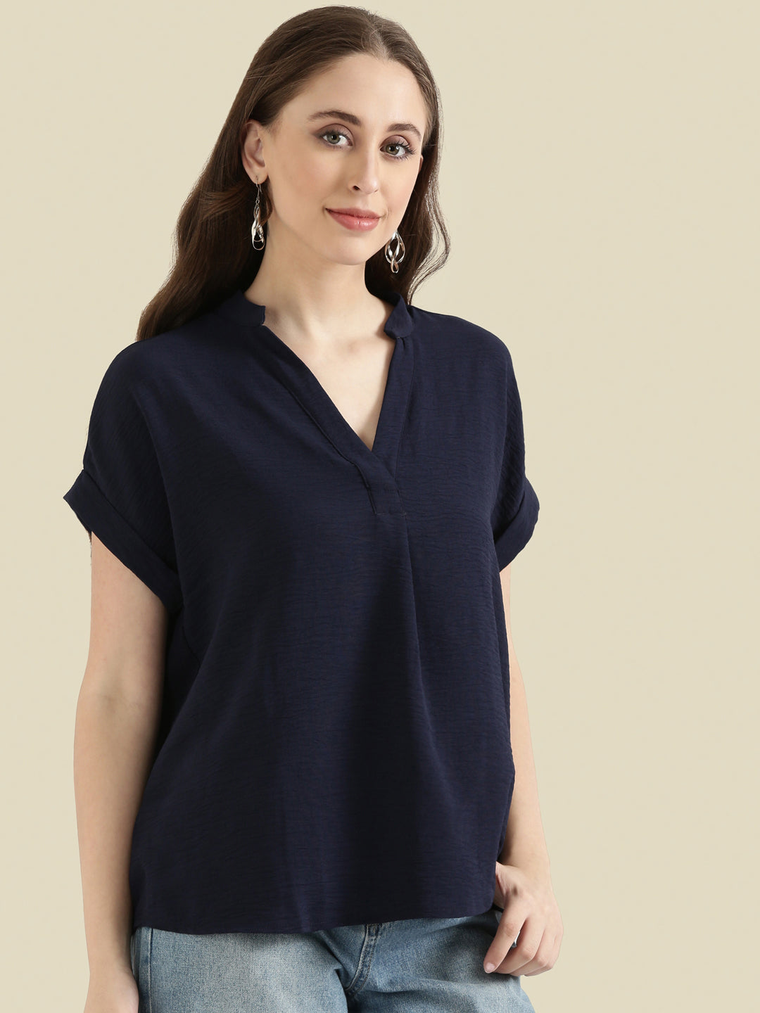 Mandarin Collar Textured Blouse