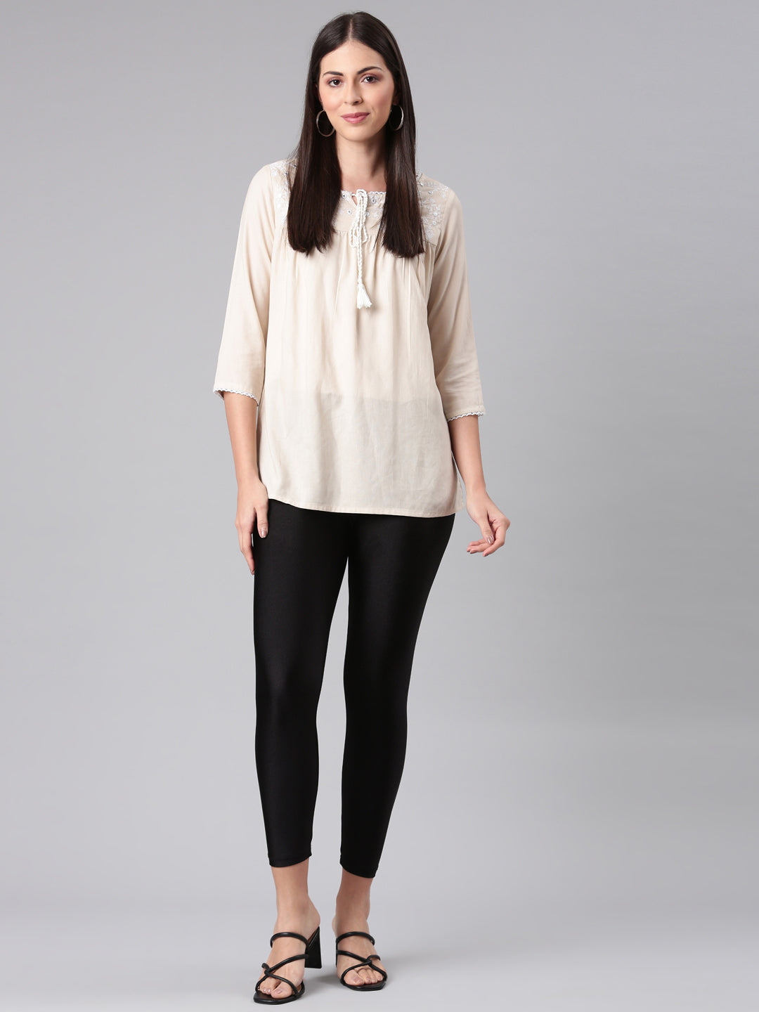 Black Cotton Stretch Cropped Shimmer Leggings