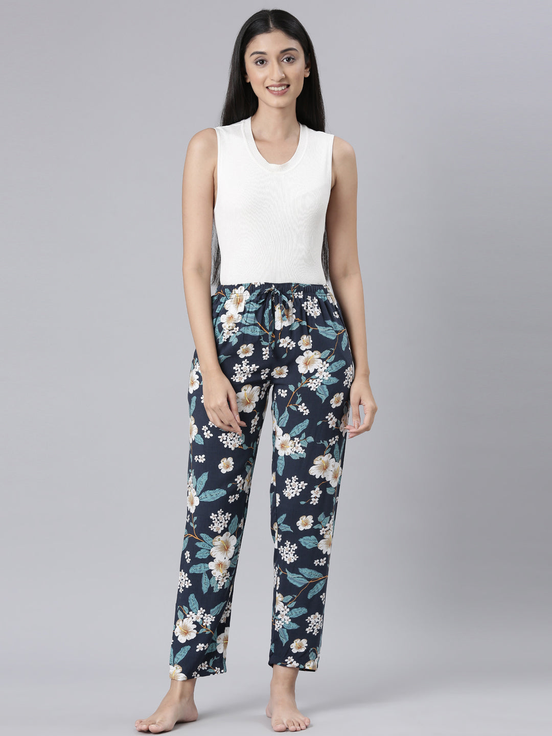 Black Woven Viscose Printed Lounge Pants