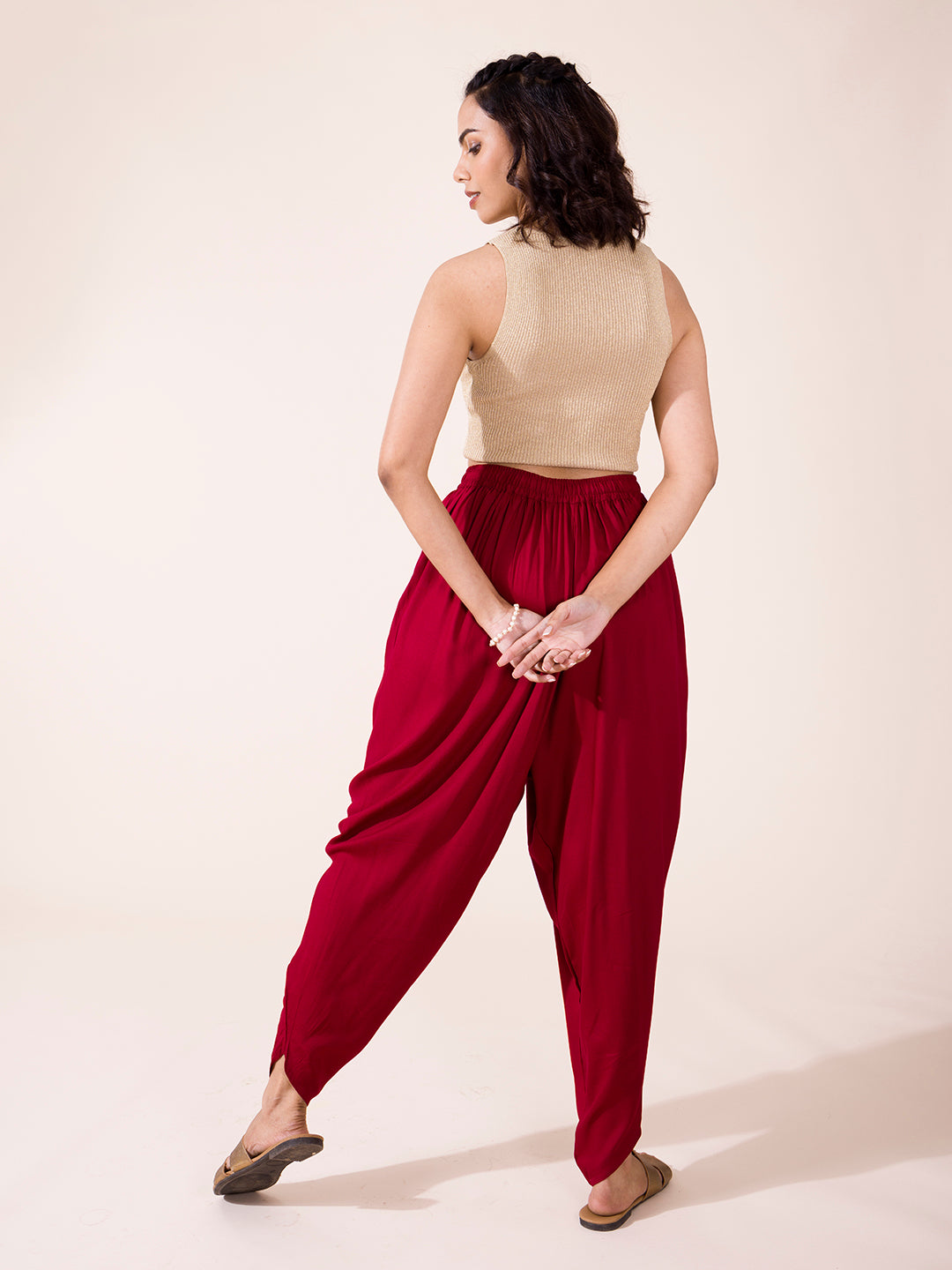 Maroon Woven Viscose Harem Dhoti Pant