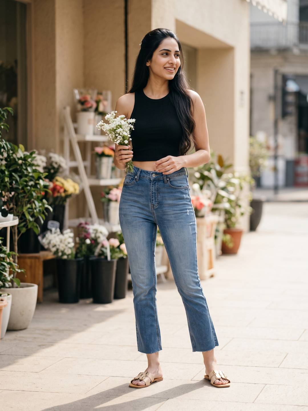 Light Blue Denim Mini Flare Jeans