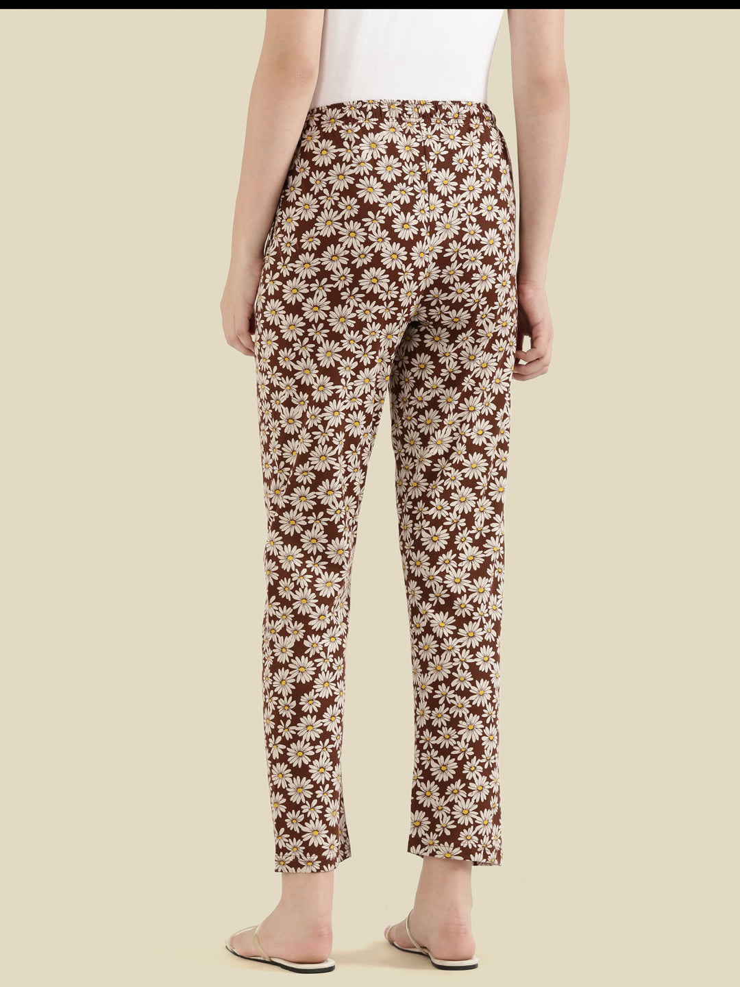 Brown Cotton Knit Printed Lounge Pants