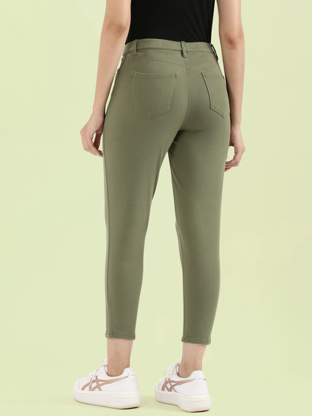 Olive Cotton Poly Stretch Cropped Colored Jeggings