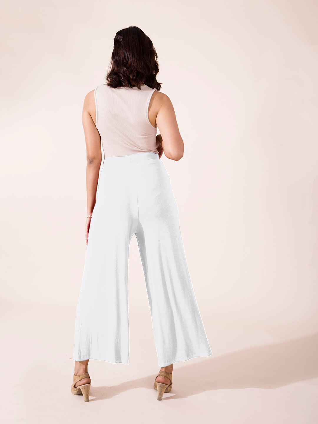 White Viscose Knit Palazzo