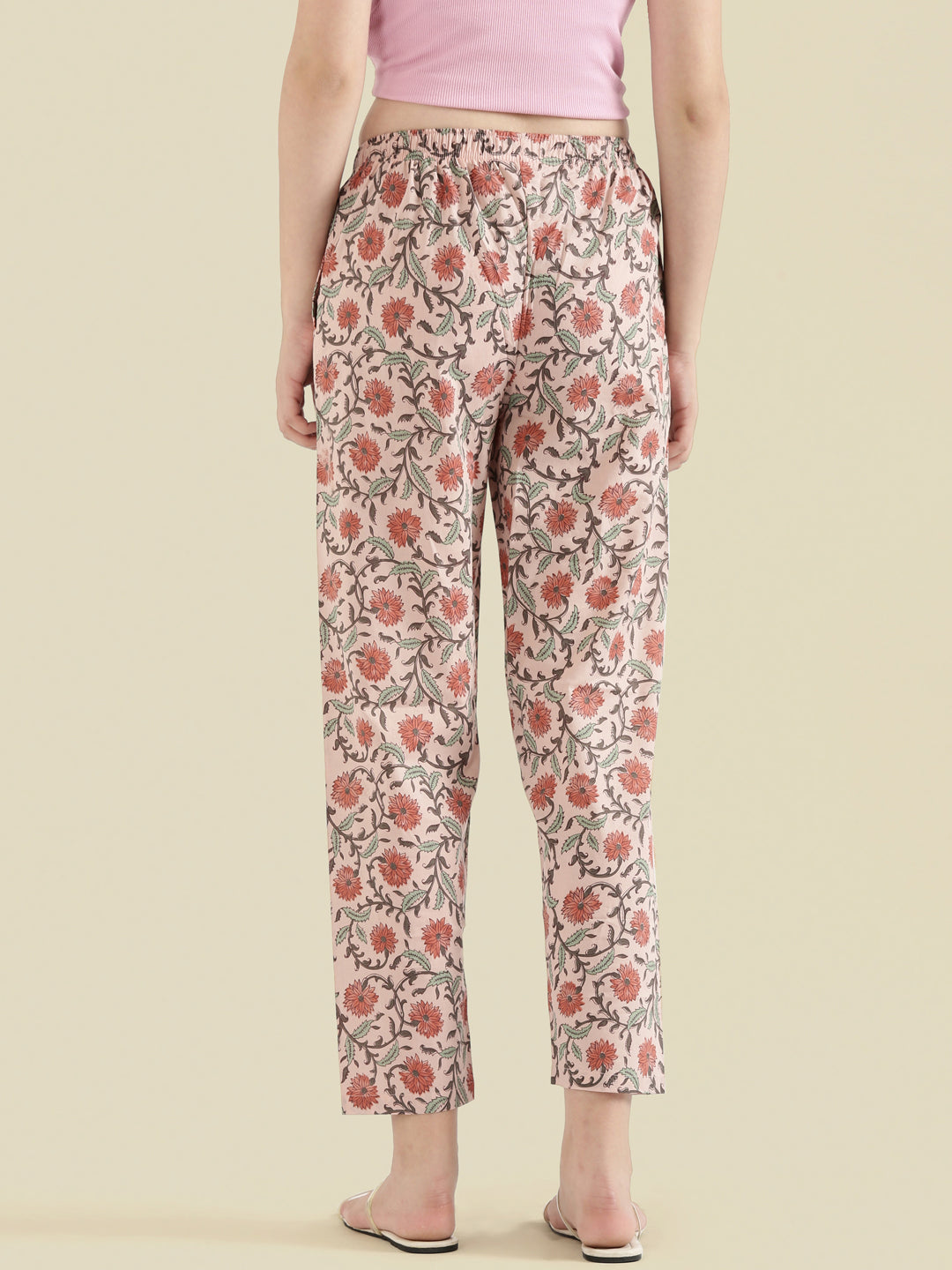 Medium Pink Cotton Woven Printed Lounge Pants