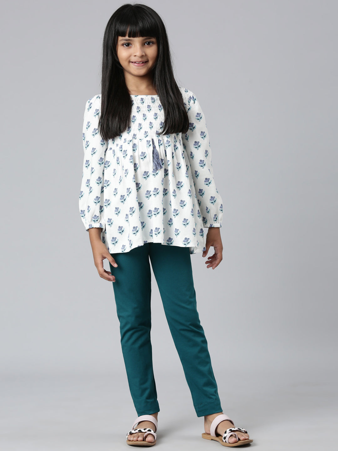 Bright Turquoise Cotton Stretch Ankle Length Leggings