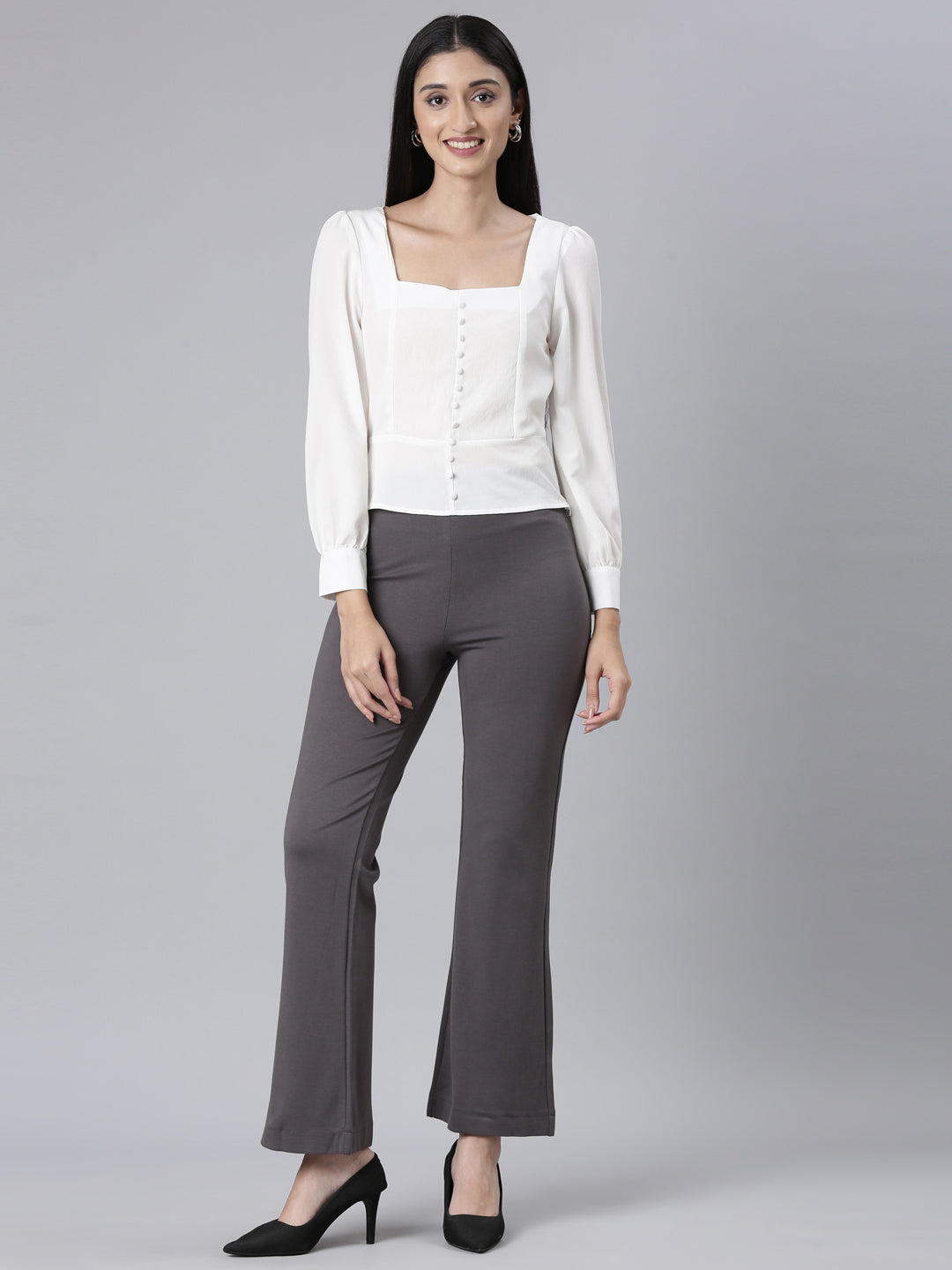 Silver Grey Roma Ponte Flared Pant