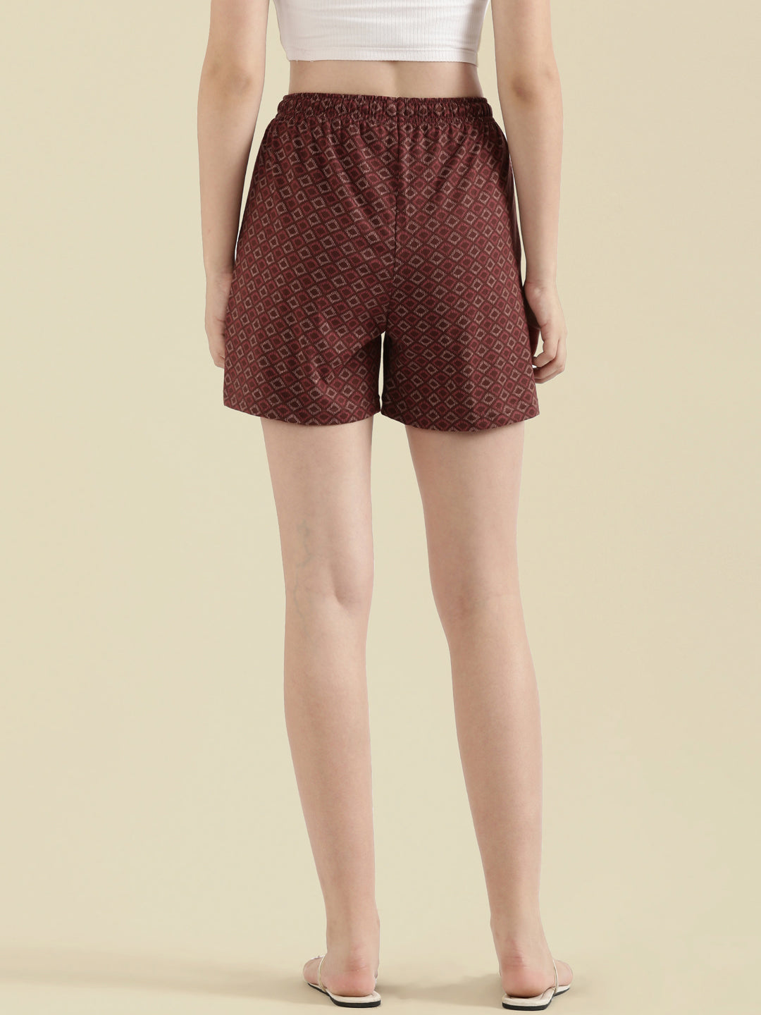Brown Cotton Knit Printed Lounge Shorts