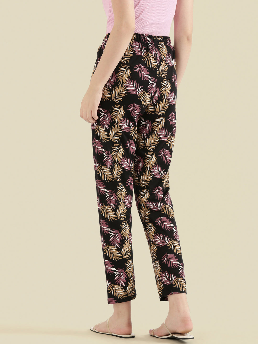 Black Cotton Knit Printed Lounge Pants