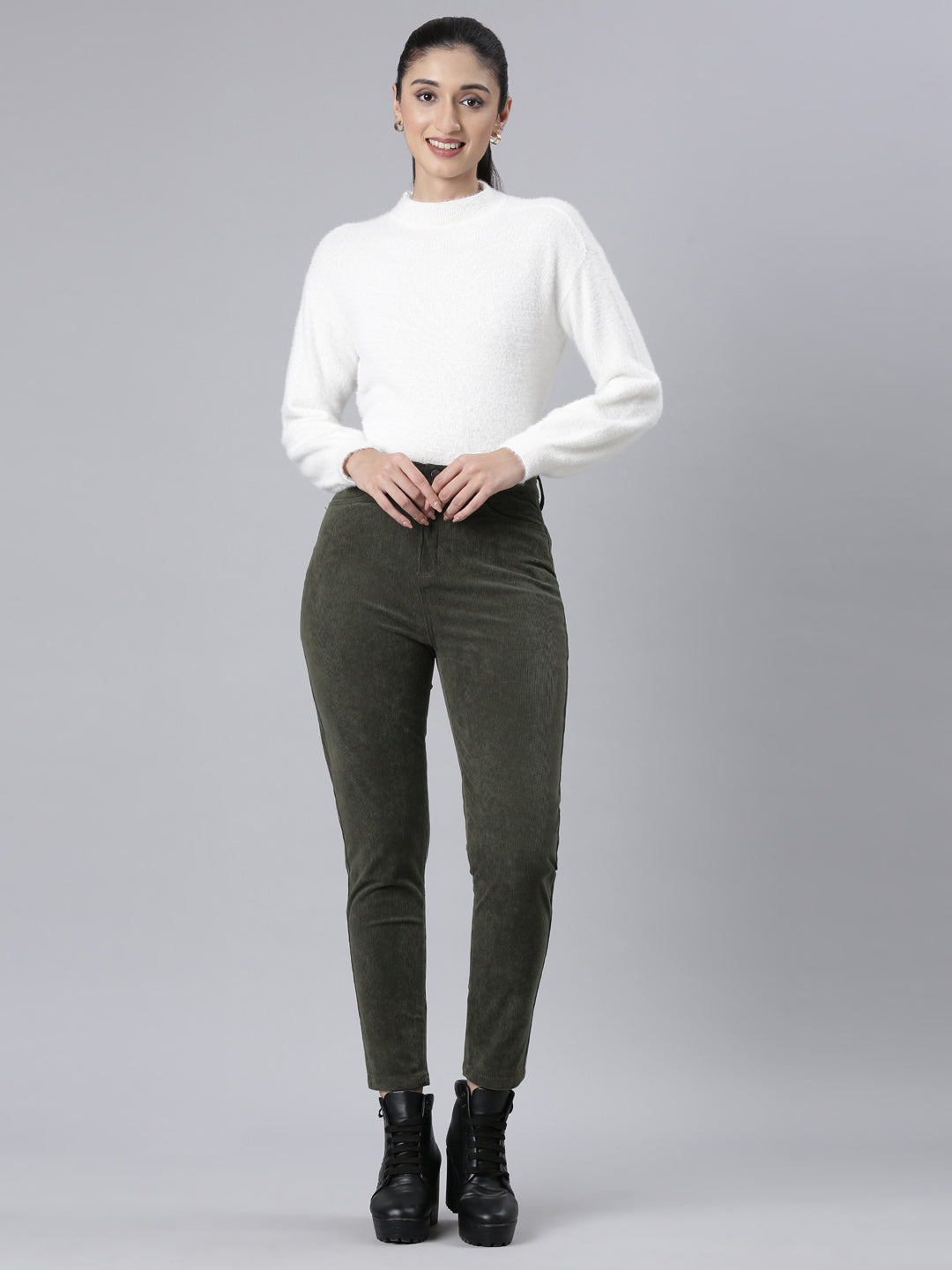 Olive Green Tight Knit Corduroy Pants