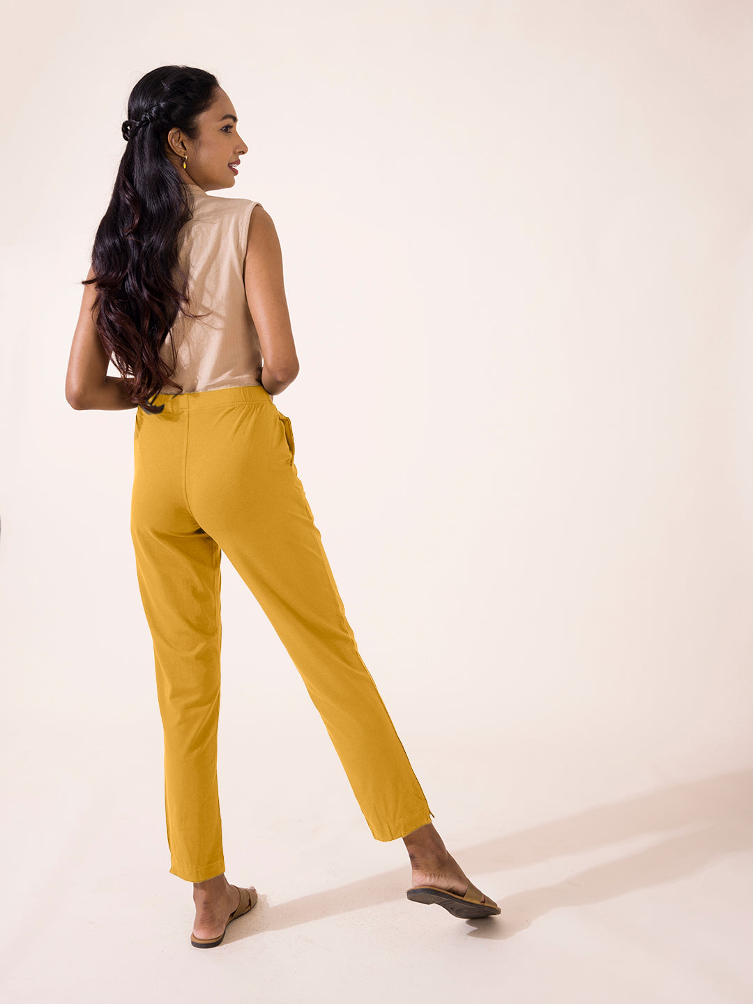 Light Mustard Cotton Stretch Kurti Pants