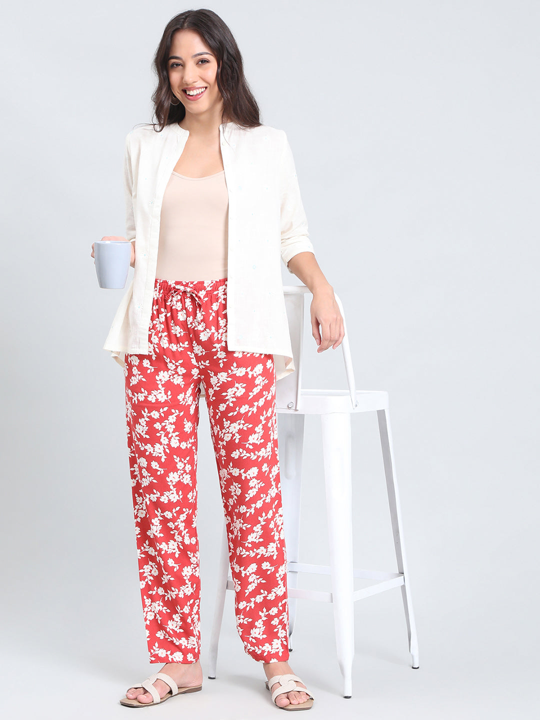 Red Woven Viscose Printed Lounge Pants