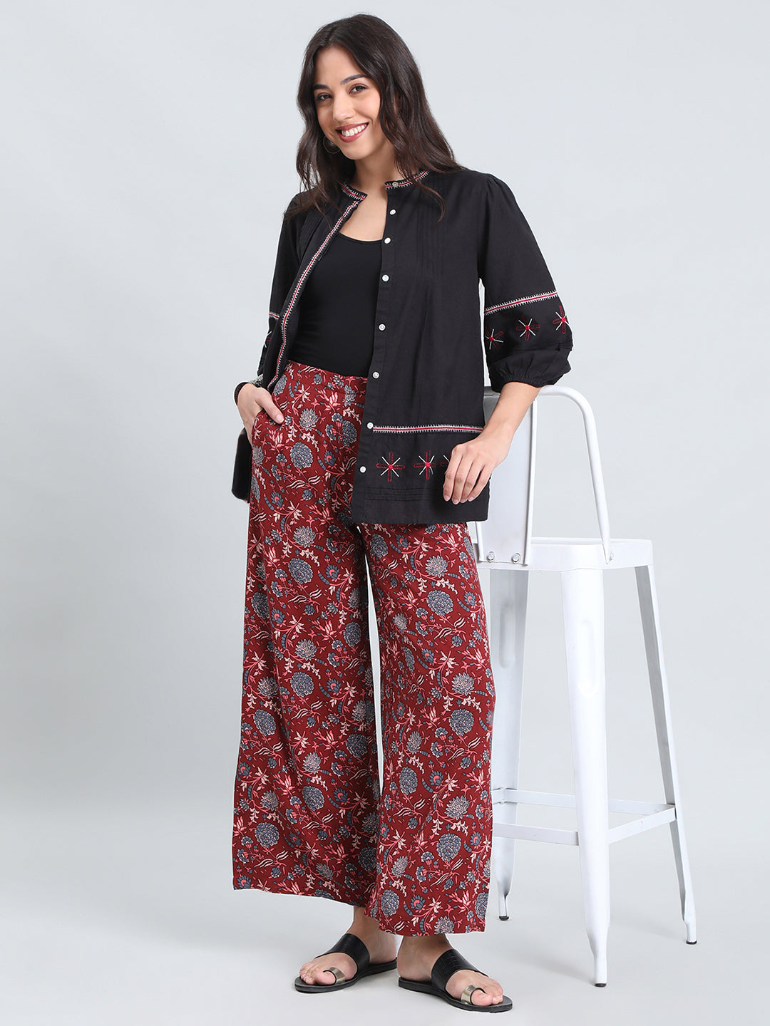 Red Woven Viscose Printed Palazzo