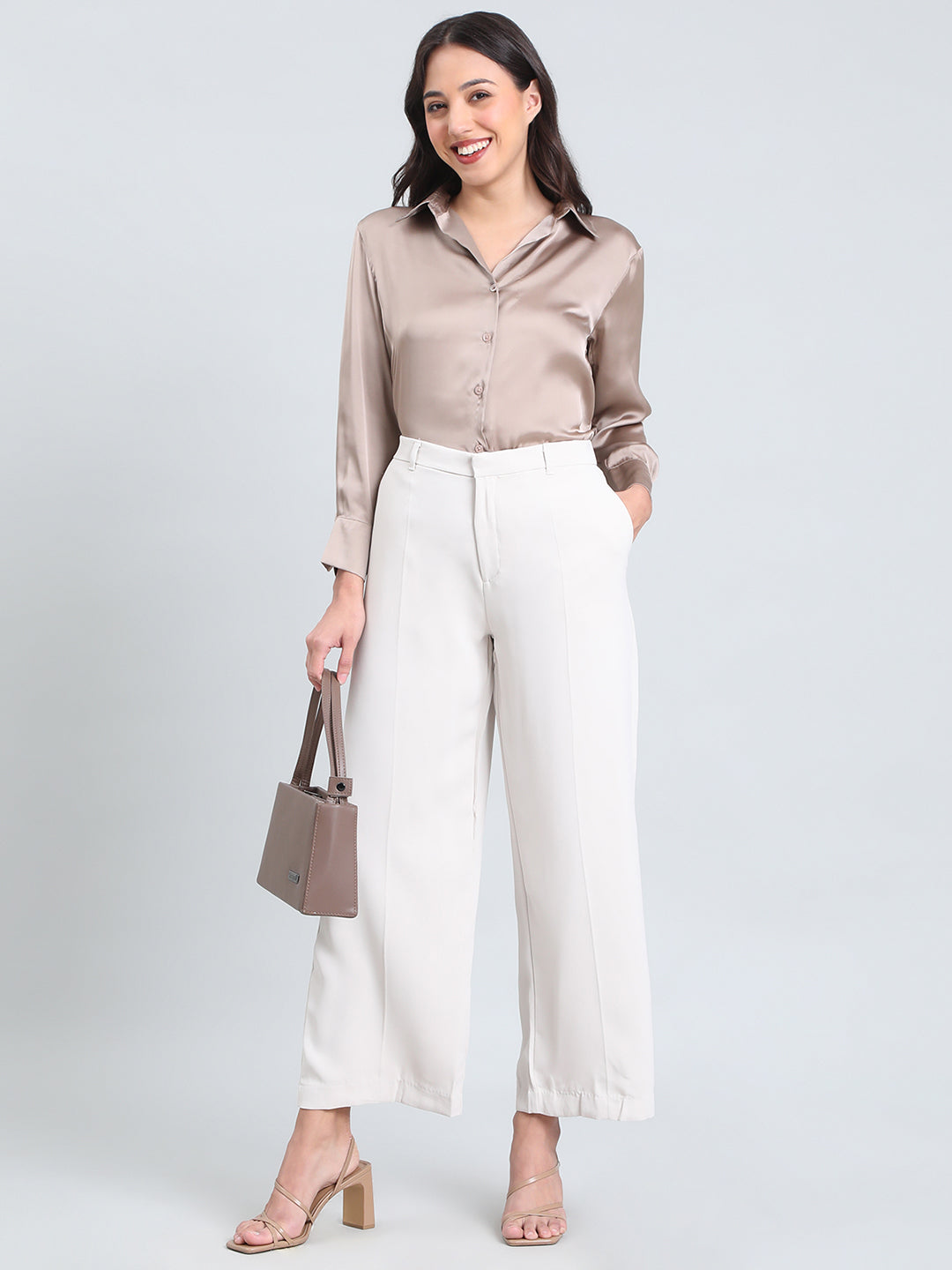 Cream Crepe Wide Trouser