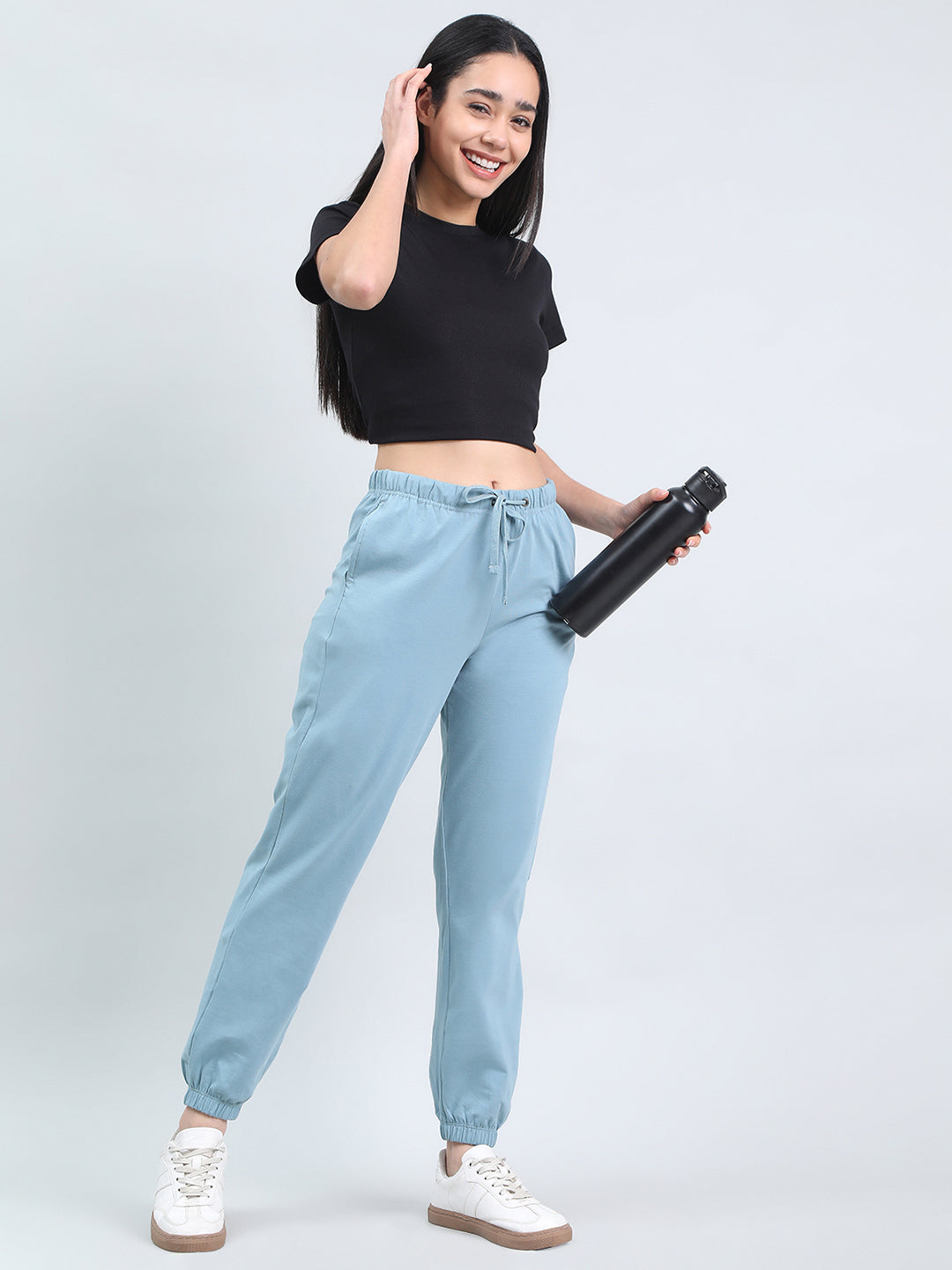 Dusty Blue Cotton Stretch Casual Joggers