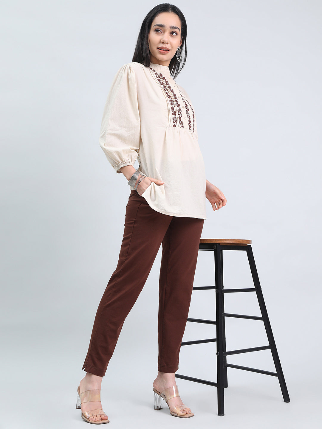 Dark Brown Cotton Stretch Kurti Pants