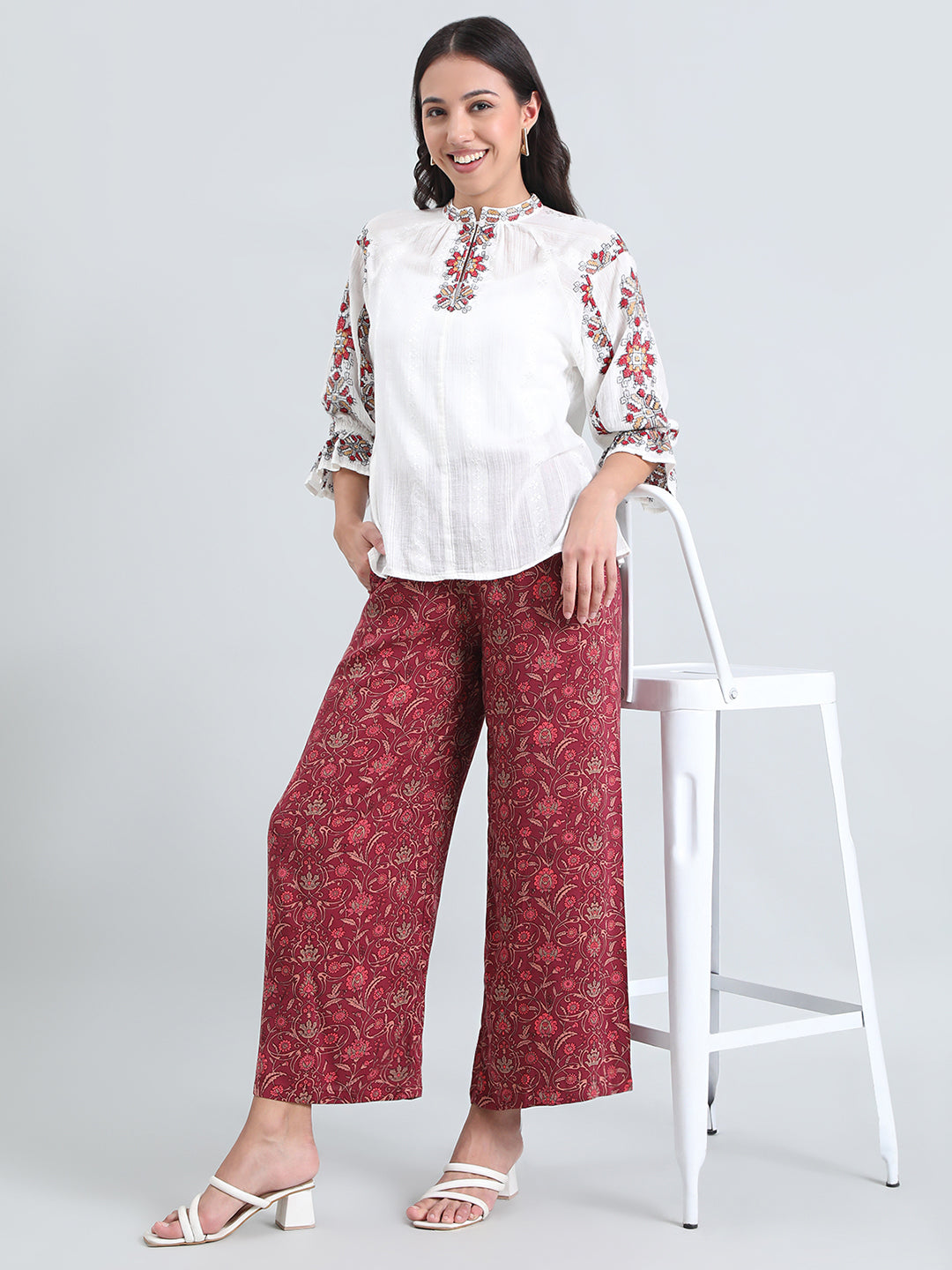 Dark Pink Woven Viscose Printed Palazzo