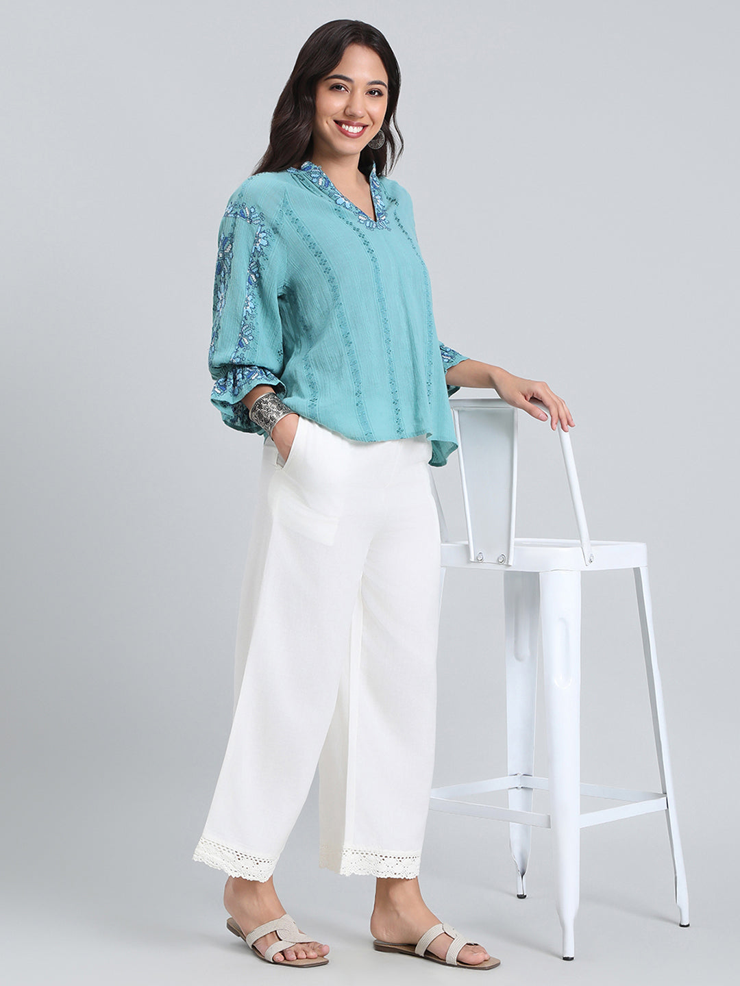 Cream Linen Lace Palazzo