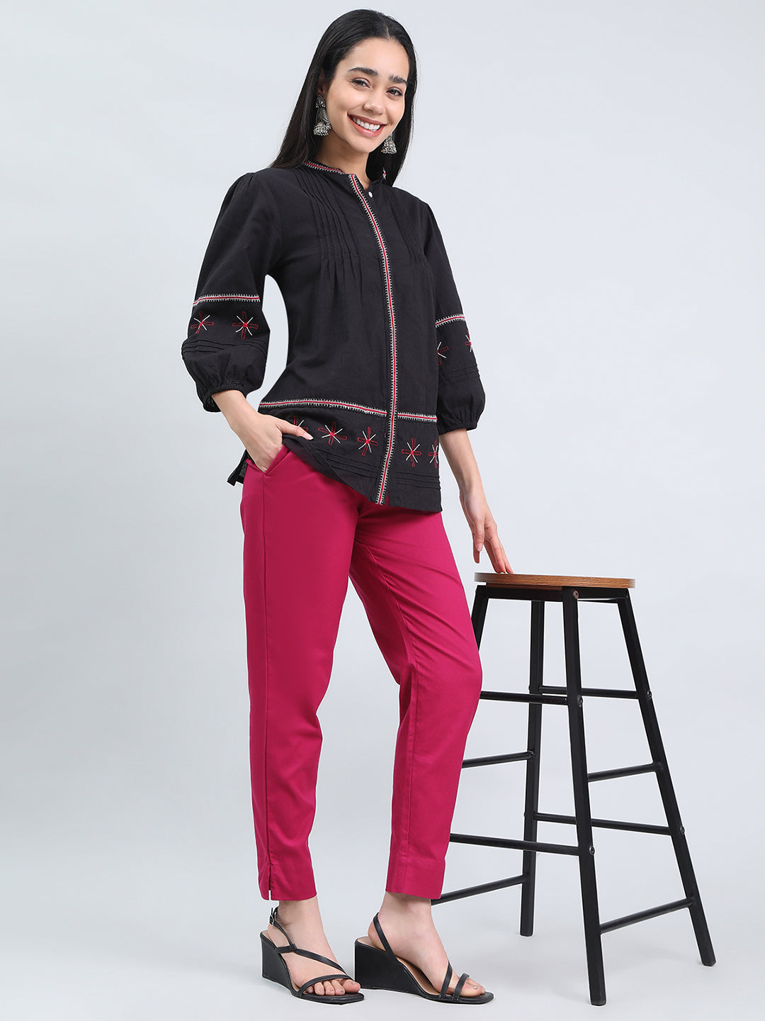 Dark Fuchsia Cotton Pencil Pant