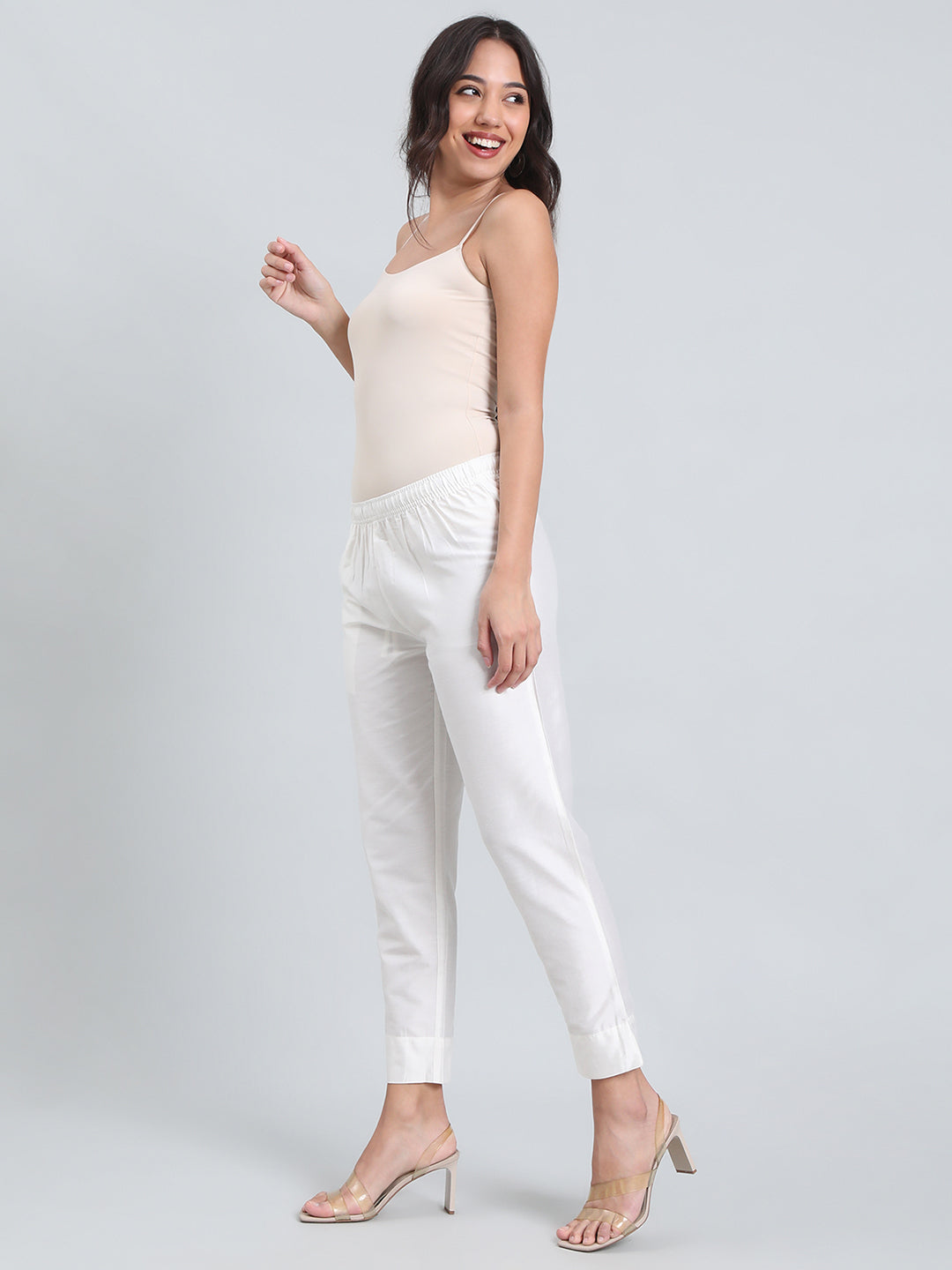 White Poly Modal Metallic Pants