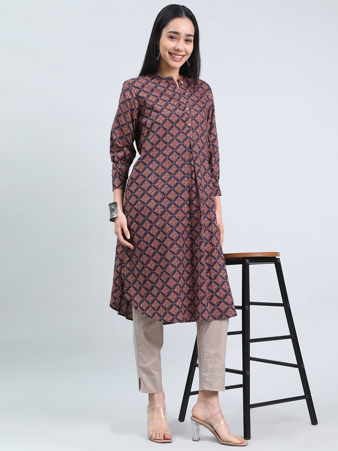 Cotton Ajrakh-Inspired Print Loose Fit Kurta