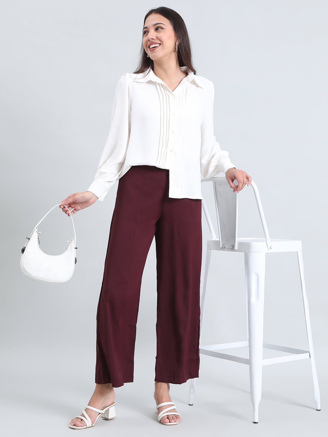 Dark Wine Crepe Wide Trouser