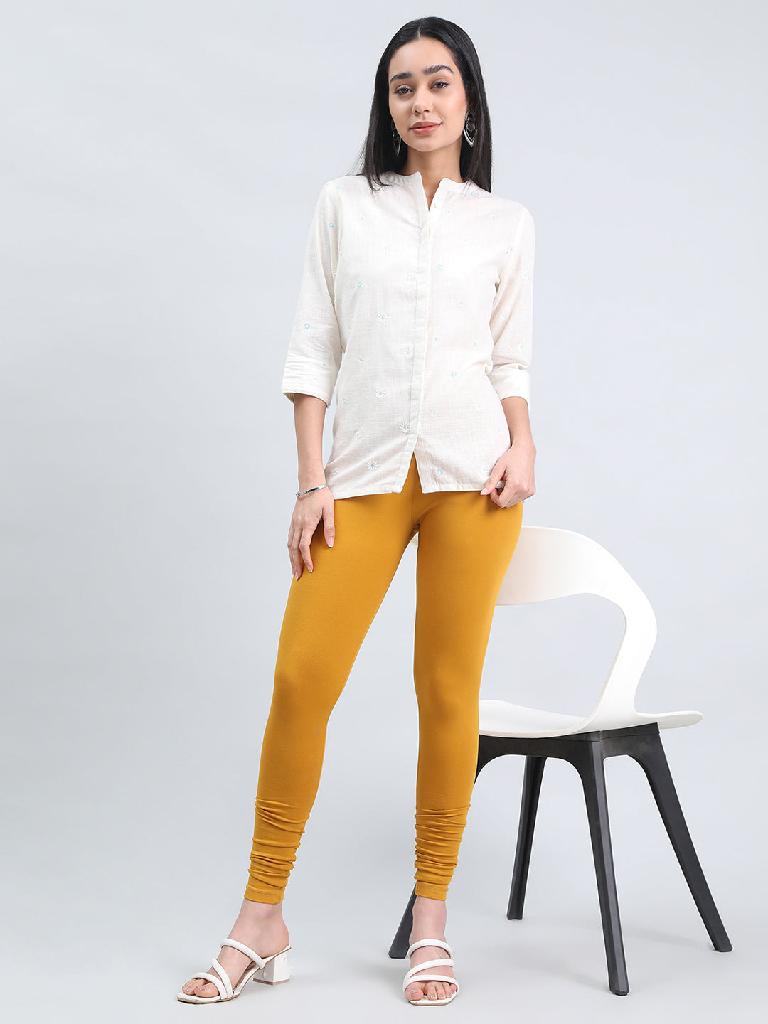 Dark Mustard Cotton Stretch Ankle Length Leggings