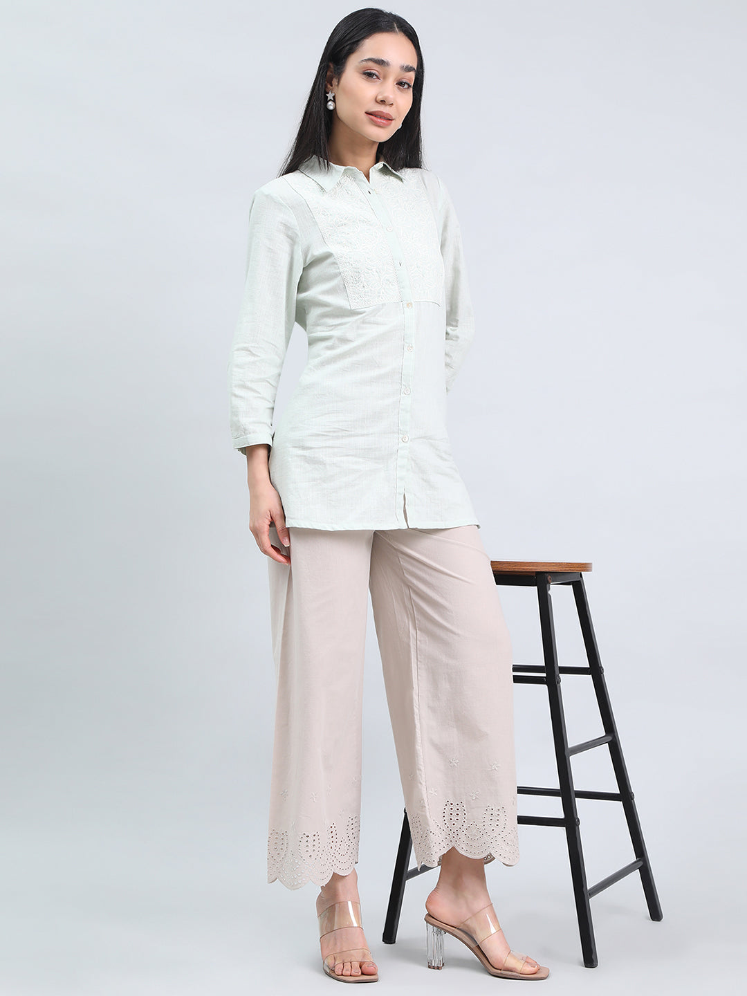 Light Beige Cotton Hakoba Palazzo