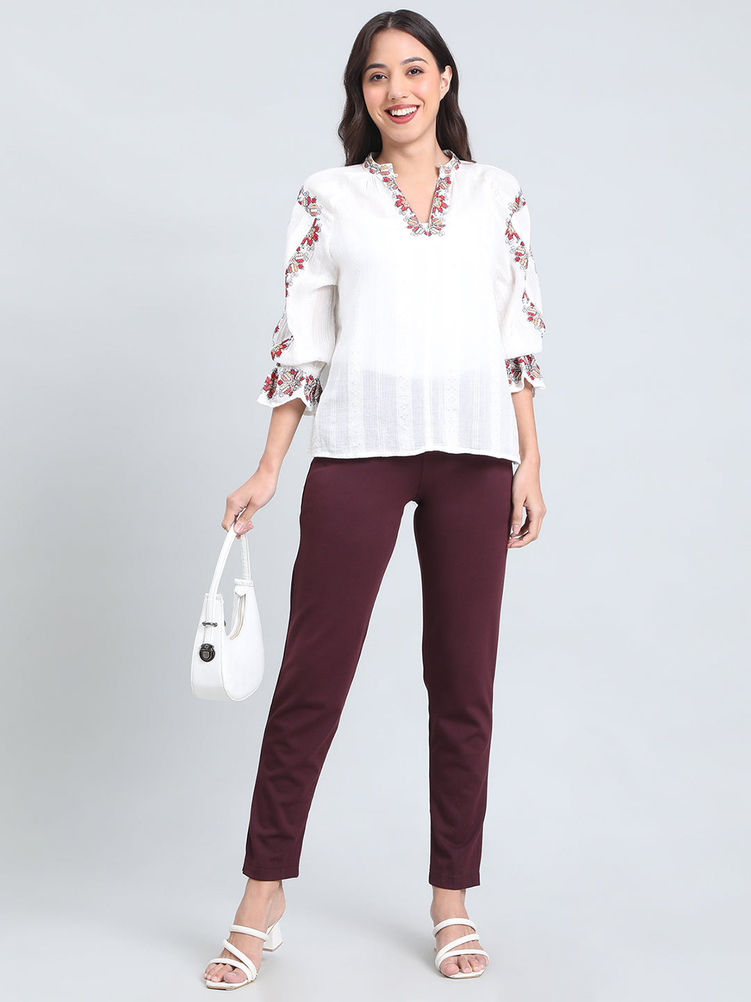 Dark Wine Ponte Smart Fit Kurti Pant