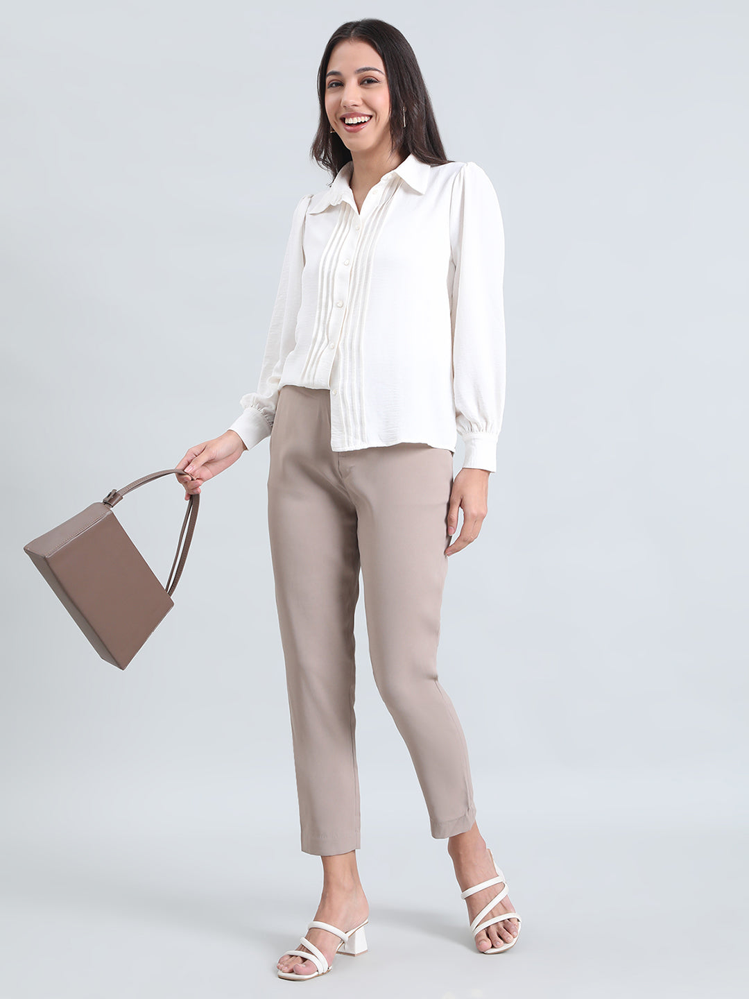 Light Chocolate Crepe Tapered Trouser