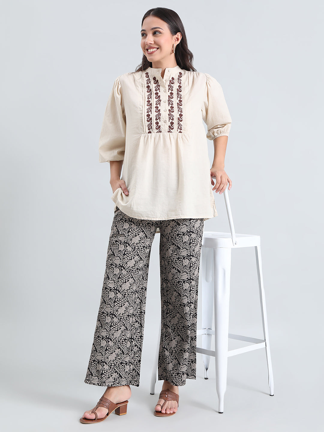 Black Woven Viscose Printed Palazzo