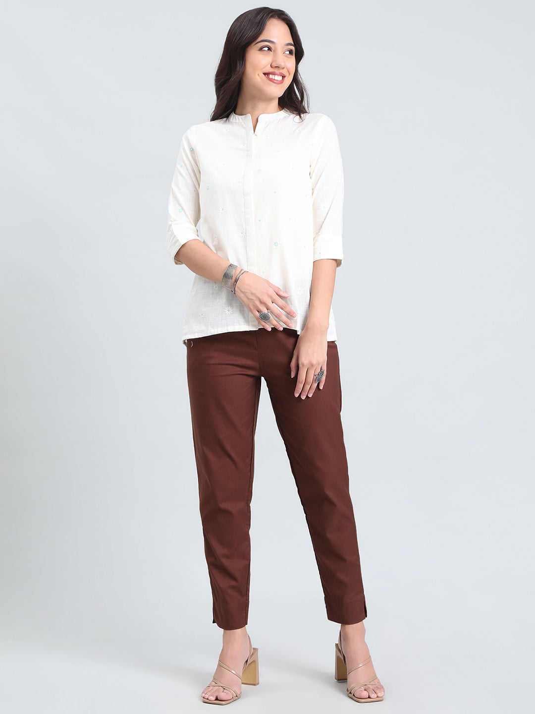 Dark Brown Cotton Pencil Pant